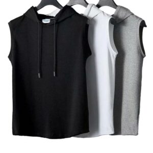 Danami Pack Of 3 Plain Sleeveless Hooded T Shirt- Black White & Ash