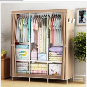Classy 3 Column Mobile Steel Wardrobe Closet(Brown)