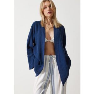 Trendyol Women's Navy Blue Floral Detailed Premium Muslin Kimono