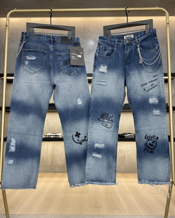 Men’s Vintage Graffiti Distressed Denim Jeans