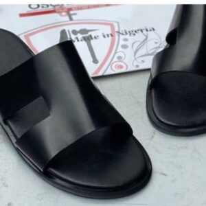 Men's Black Leather Pam - Black Palm