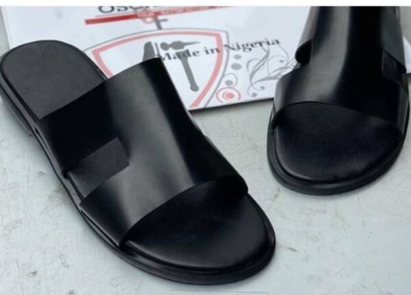 Men's Black Leather Pam - Black Palm