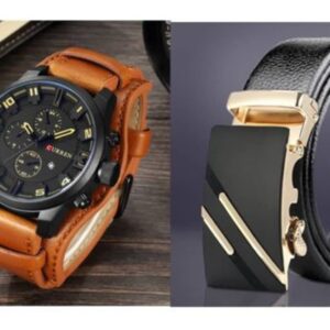 Men Accessories Set Of Leather Wristwatch And Belt