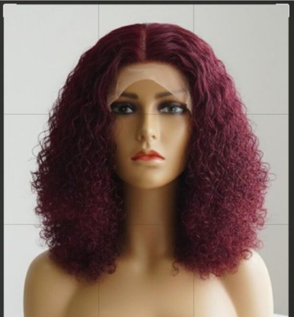 14 inches soft curly wig with 4by4 closure-burgundy
